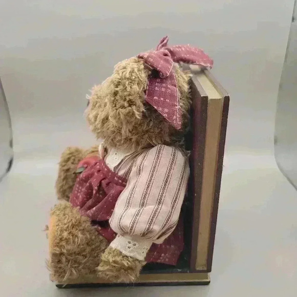 Vintage Set of Plush Teddy Bear Wooden Bookends Books are Fun/Teddies Stories - Picture 7 of 9